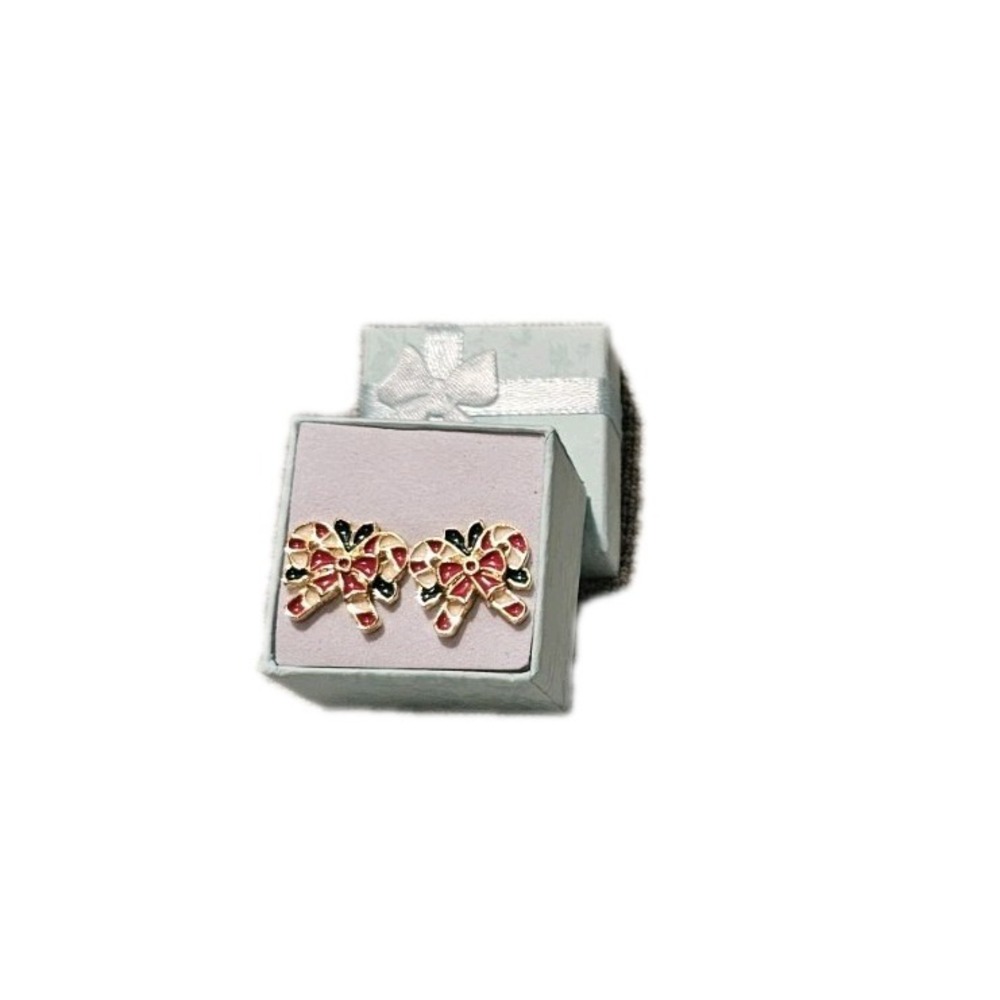 Vintage Christmas Holiday Novelty Ribbon Stud Post Pierced Earrings Used